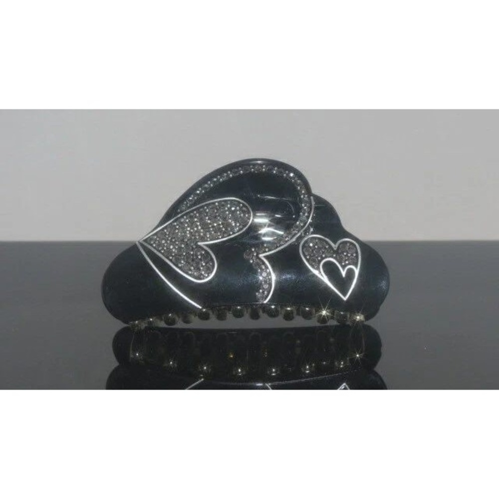 Black Heart Rhinestone Claw Clip Women's Hair Accessory Sparkle Accent